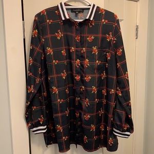 Eloquii button-front w/Blk/W striped collar/cuffs